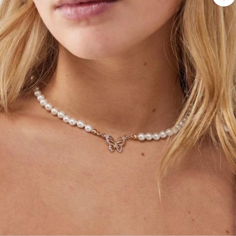 Urban Outfitters Urban Outfitters Dolly Pearl Charm Necklace Gold Butterfly, NEW